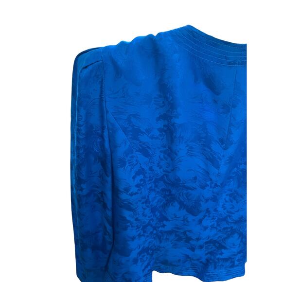 Vintage Silk Maggy London Royal Blue Floral Textured Gold Button Top, 6 - Picture 6 of 11